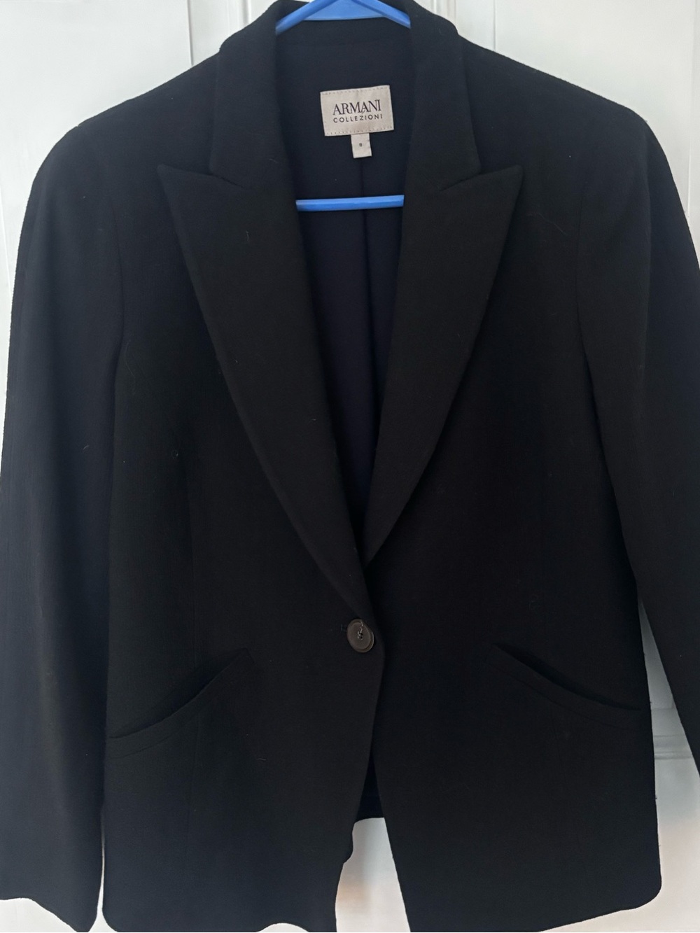Armani Collezioni Virgin Wool Blazer Black Single Button Tailored Jacket Size 8